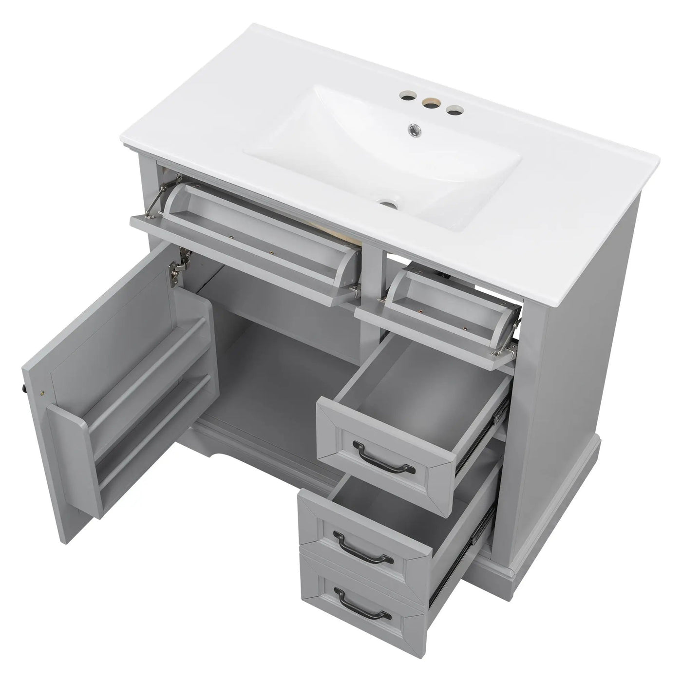36" Bathroom Vanity With Sink, 2 Tip-Out Drawers, Soft Close Hinges by HouseOfZazla