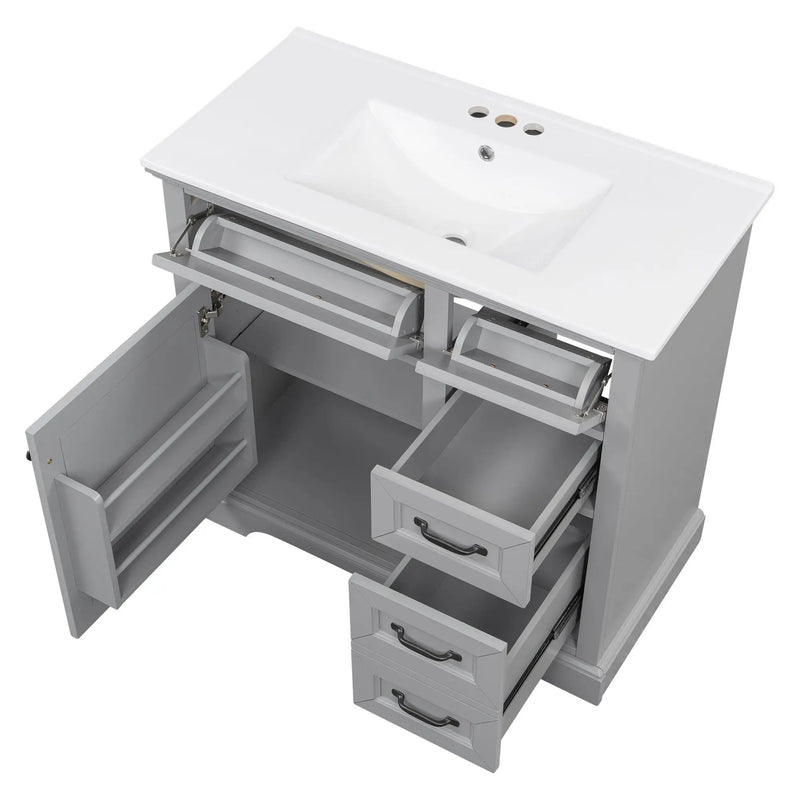 36" Bathroom Vanity With Sink, 2 Tip-Out Drawers, Soft Close Hinges by HouseOfZazla