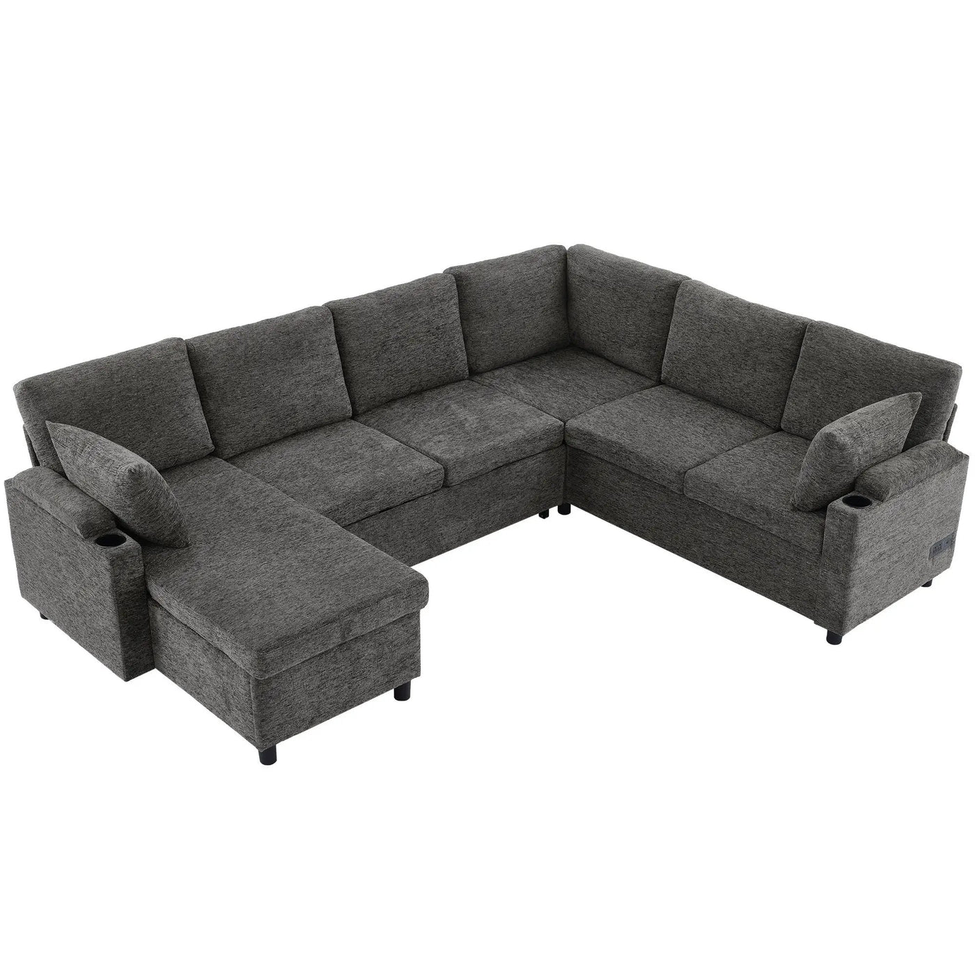U-Shaped Sectional Sleeper Sofa With Ample Storage Space, 2 Cup Holders And Charging Ports For Living Room by HouseOfZazla