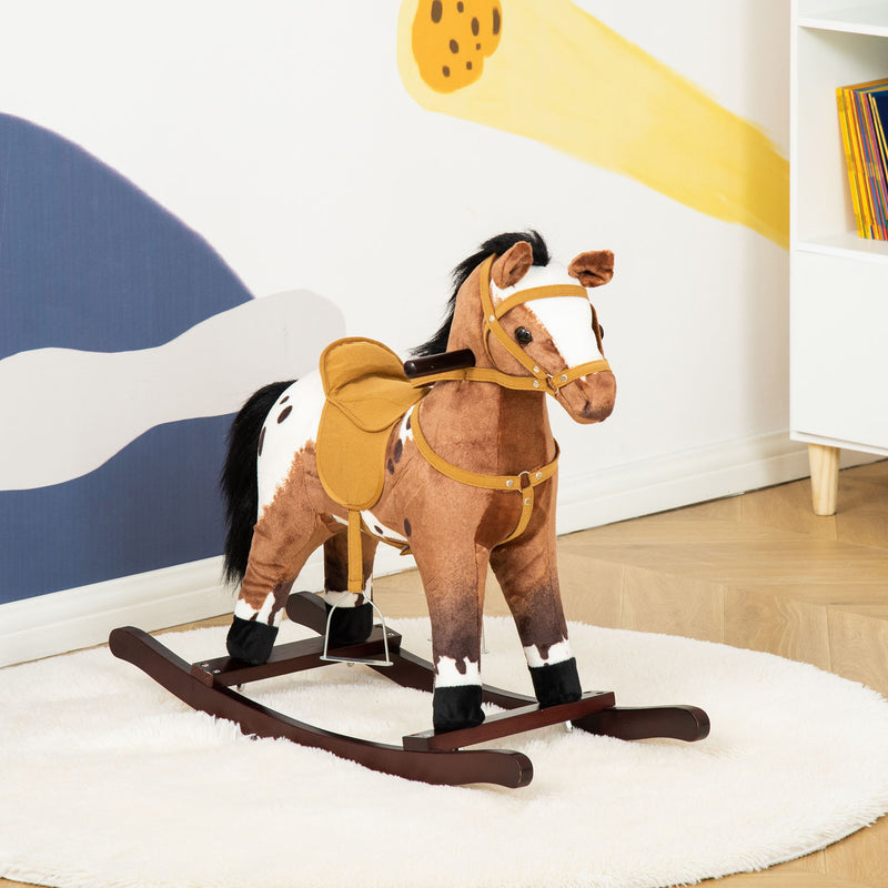 Kids Plush Rocking Horse Chair with Realistic Sounds - Dark Brown, photo 3 of 4