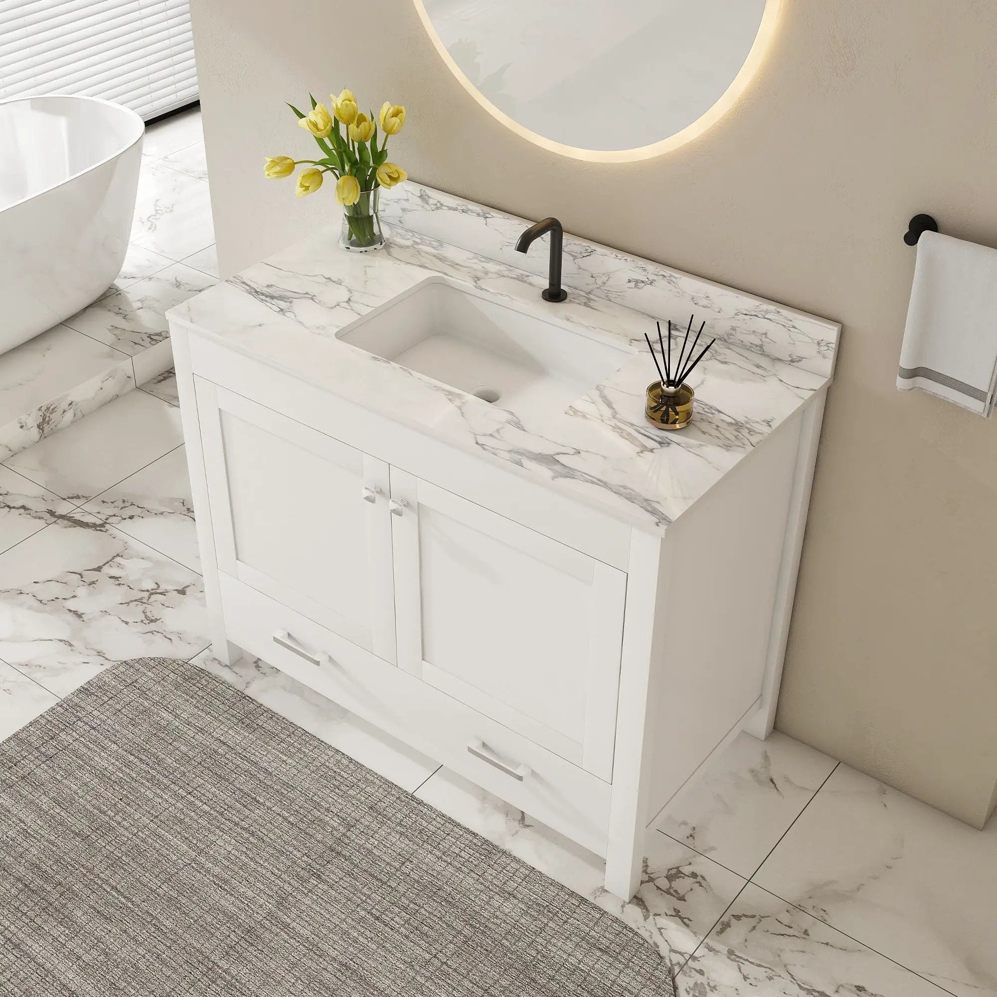 43" Bathroom Vanity, Multi Functional Cabinet - White by HouseOfZazla