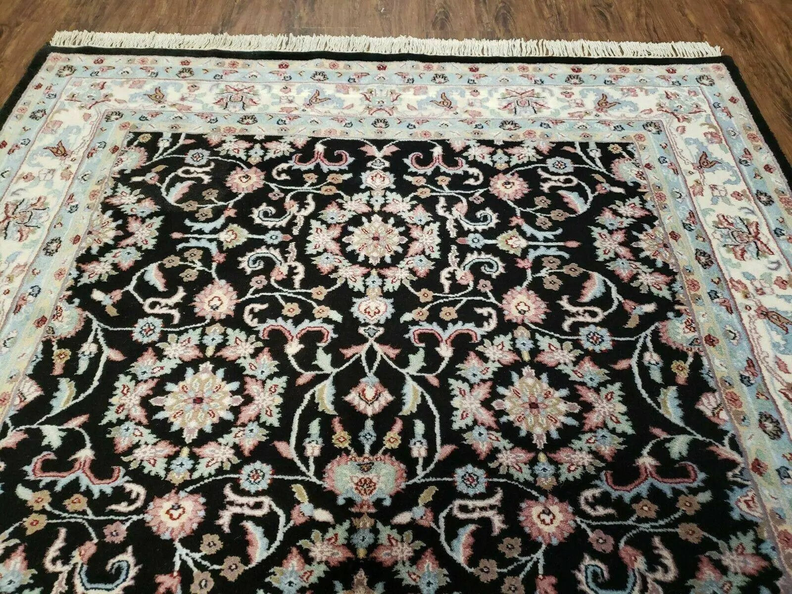 6' X 9' Handmade Indian Agra Wool Rug Carpet Vegetable Dyes Black by Jewel Rugs