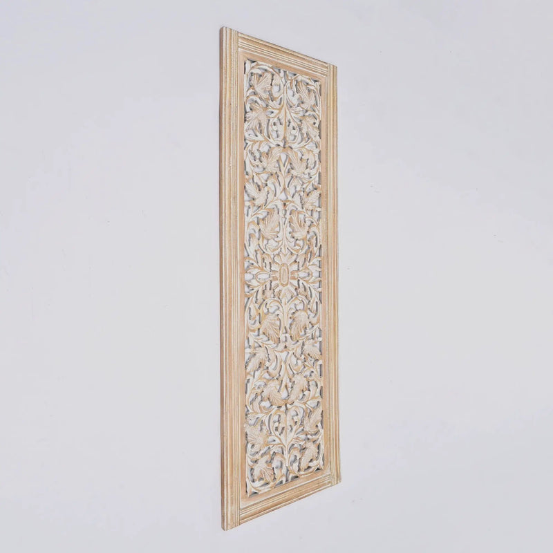 Floral Hand Carved Mandala Rectangular Wall Decor Accent - Gold / White by Unique Piece Furniture