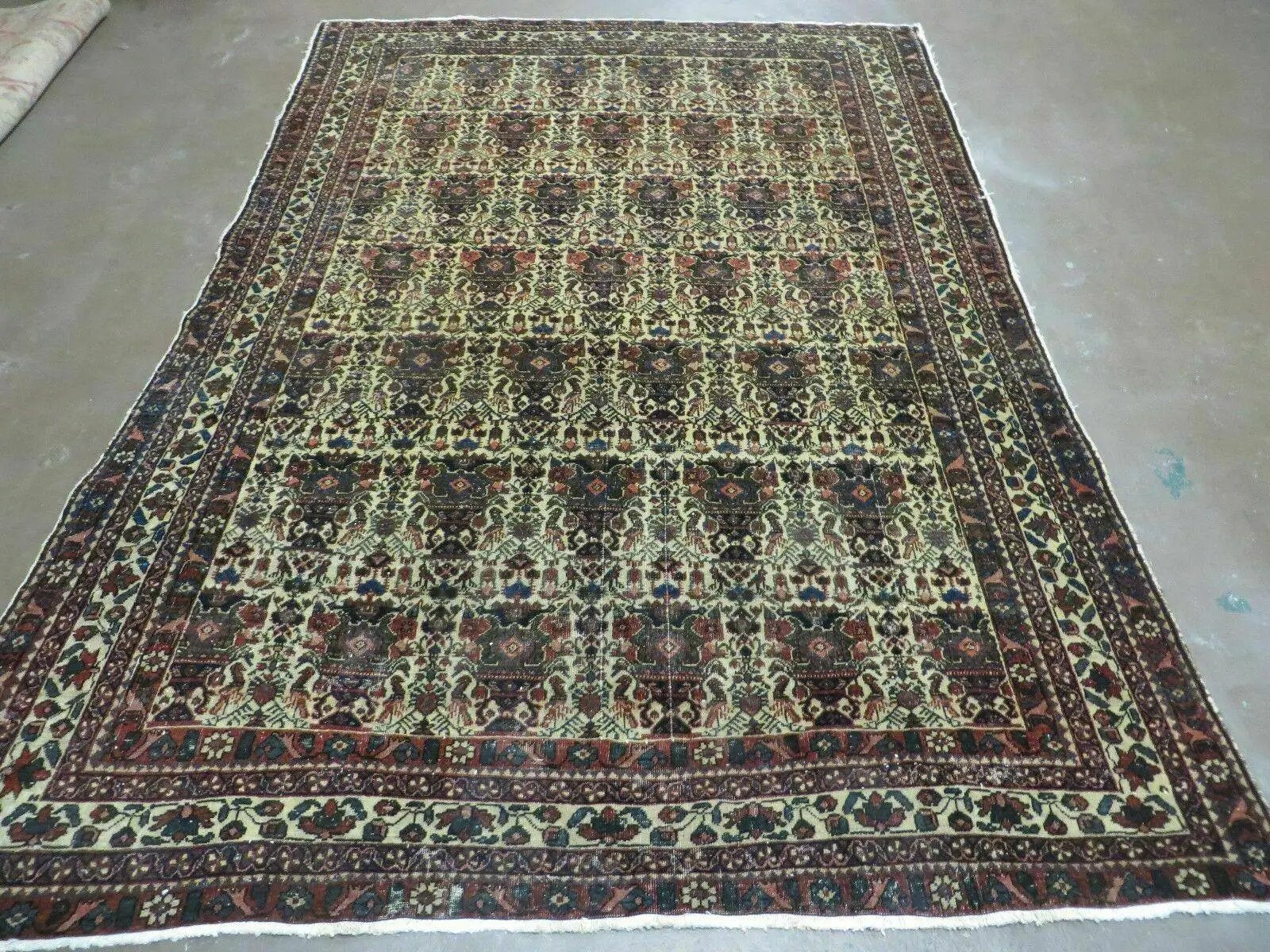 Antique Persian Afshar Rug 5x7, Wool Hand Knotted Oriental Carpet 5 x 7 ft, Repeated Motif Allover, Cream and Maroon, Tribal Rug, Medium Sized Rug, Zil-i-Sultan Design by Jewel Rugs