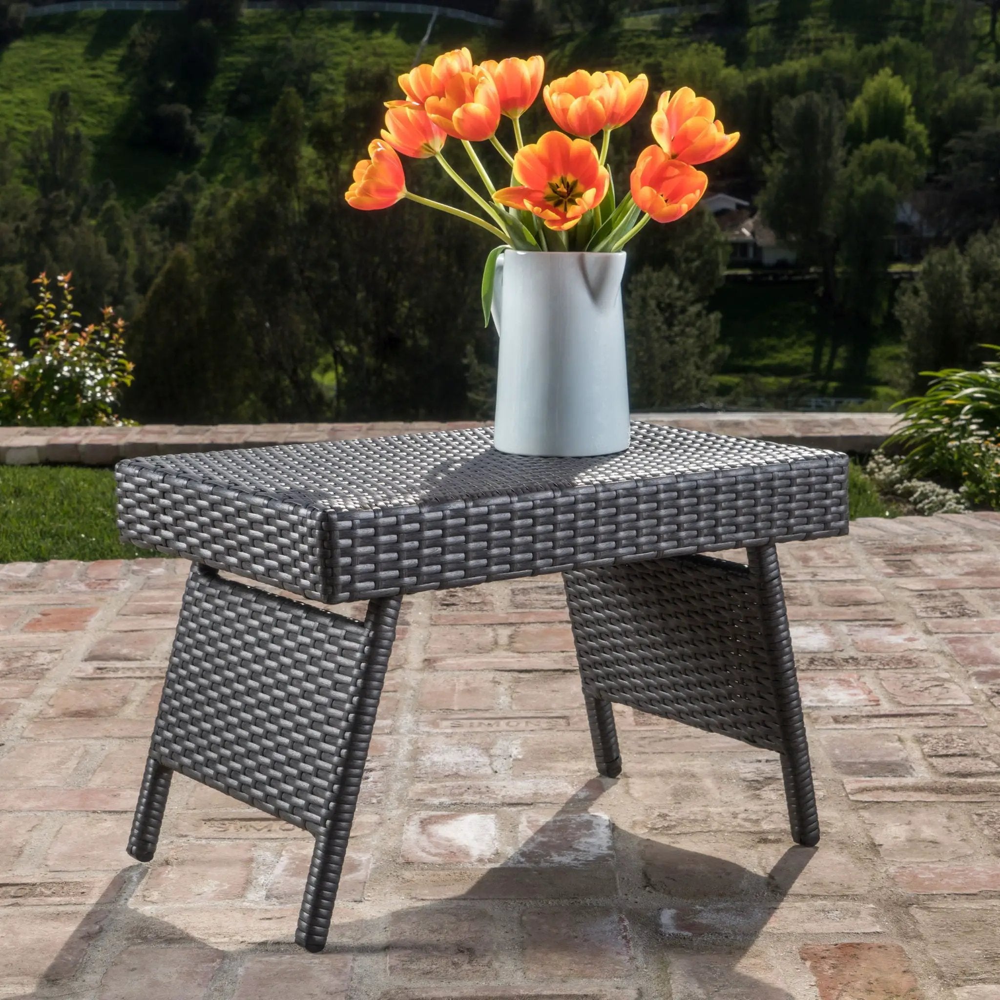 Outdoor Wicker Table With Rectangular Tabletop - Gray by HouseOfZazla
