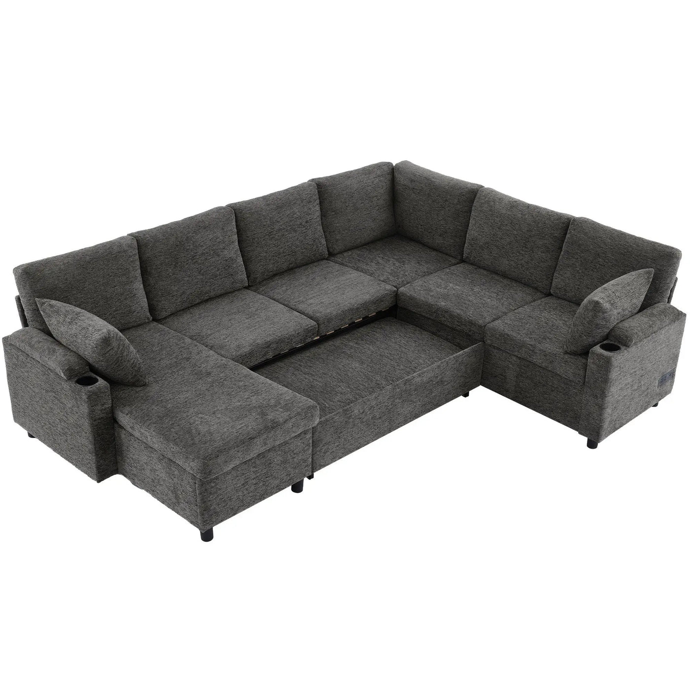 U-Shaped Sectional Sleeper Sofa With Ample Storage Space, 2 Cup Holders And Charging Ports For Living Room by HouseOfZazla