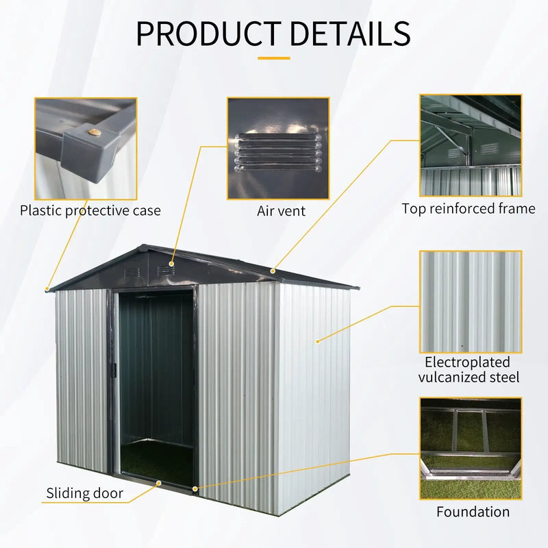 Outdoor Metal Storage Shed With Sliding Door And Foundation For Backyard, Patio, Lawn by HouseOfZazla