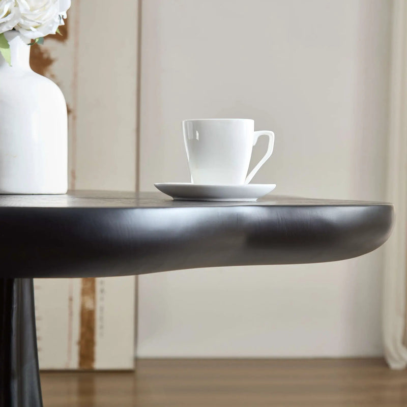 Sculptural Round Dining Table Petal Shape Root Texture For Dining Room - Black by HouseOfZazla