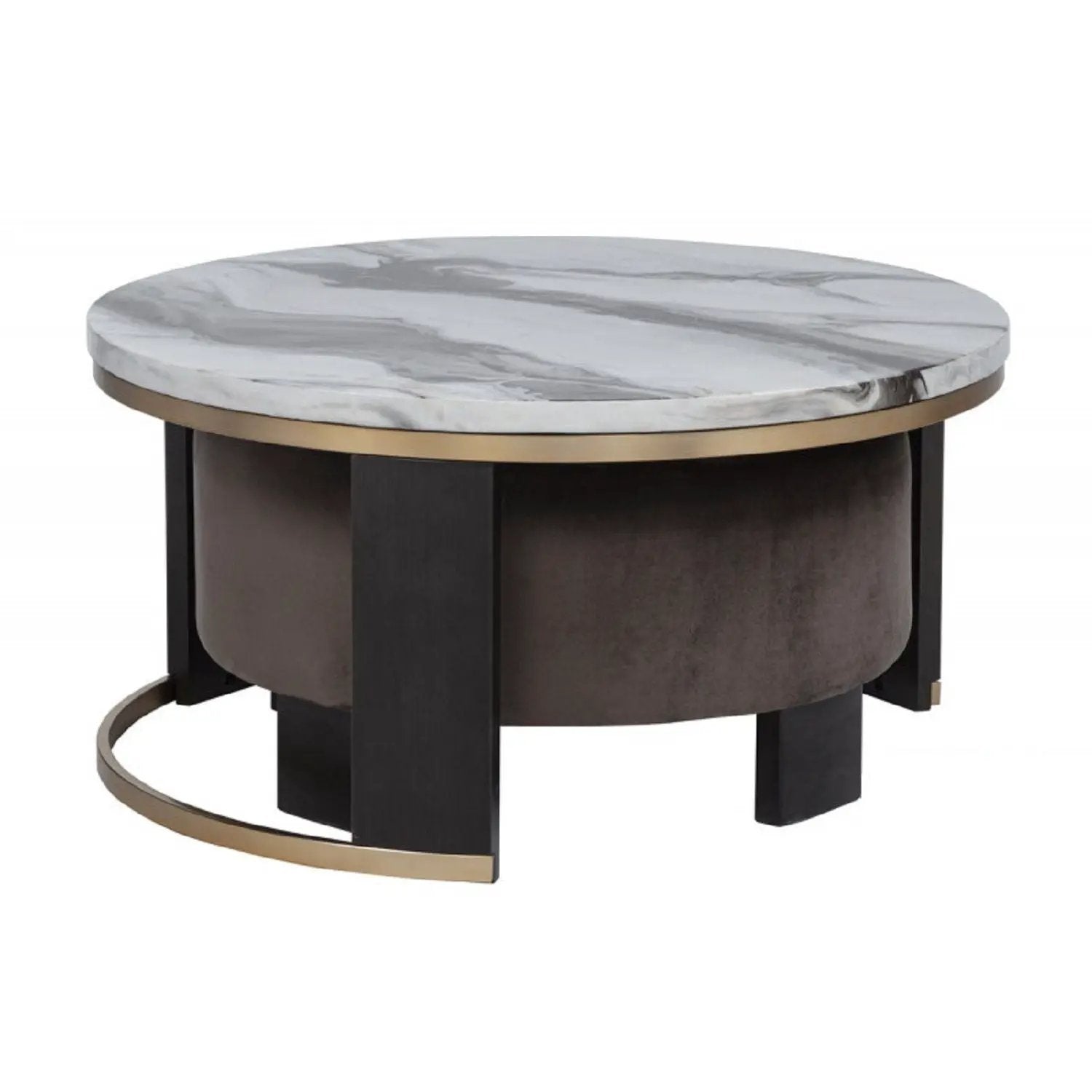 Nesting Round Coffee Table With Ottoman (Set of 2) - Gold / Brown by Unique Piece Furniture