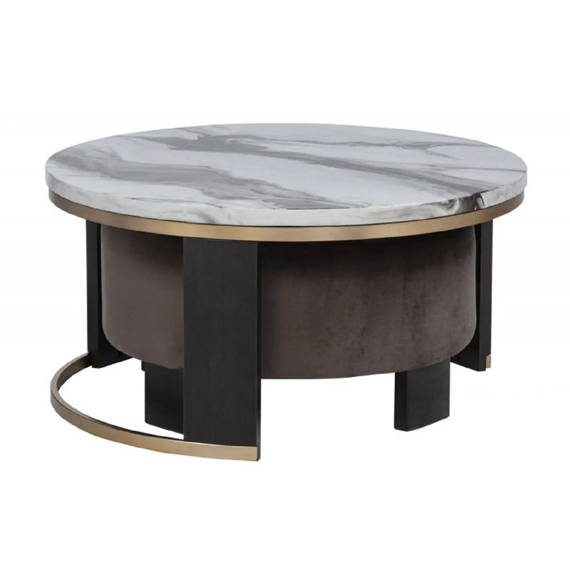 Nesting Round Coffee Table With Ottoman (Set of 2) - Gold / Brown by HouseOfZazla