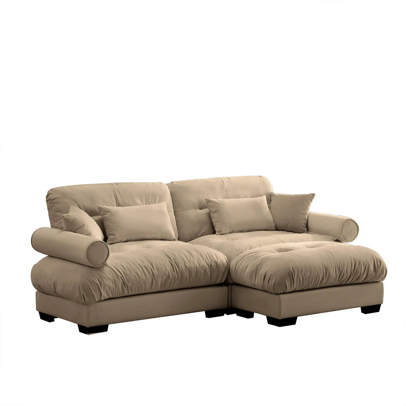 Modern Sectional Sofa With Ottoman, Round Bolster Armrests, Waist And Throw Pillows by Unique Piece Furniture