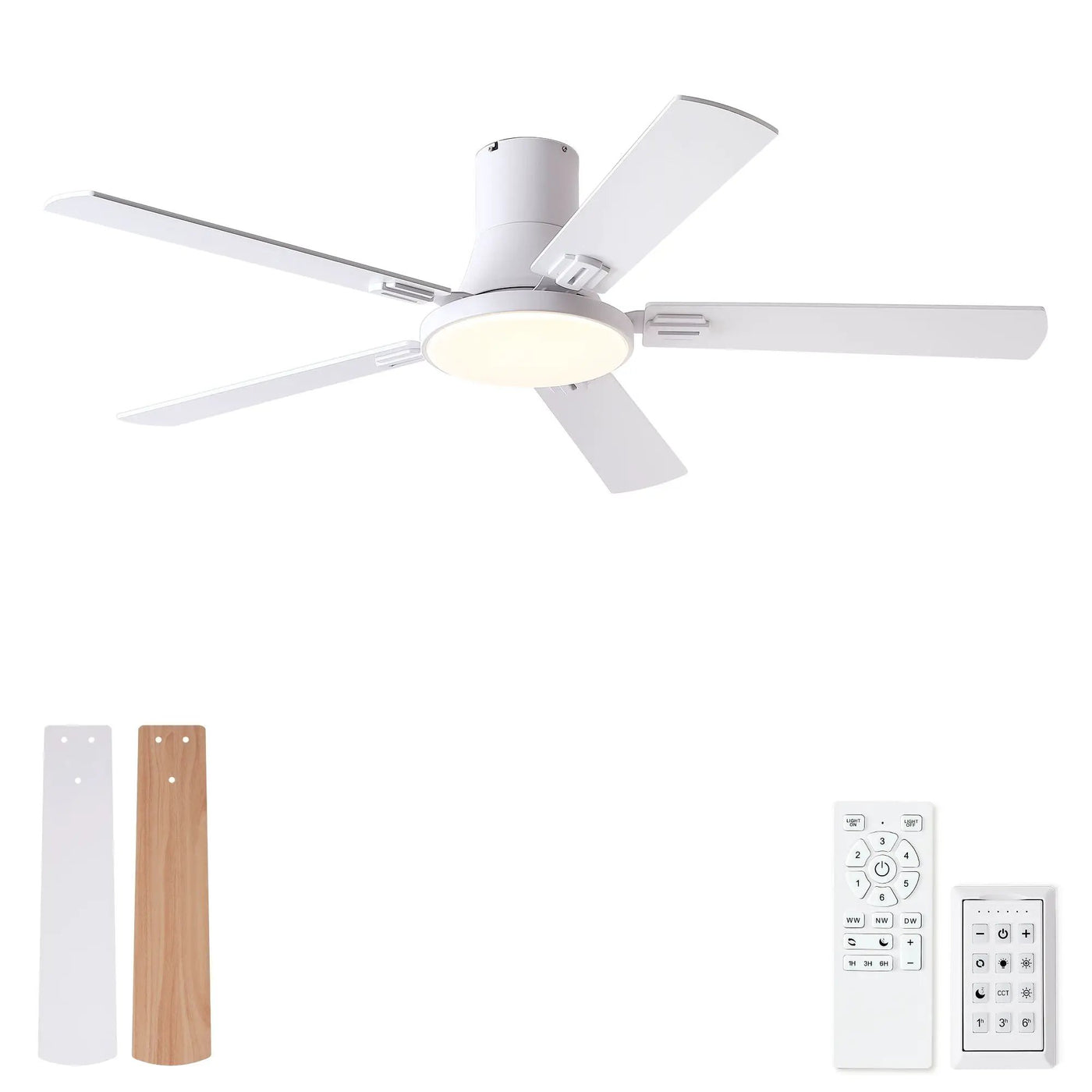 Flush Mount Ceiling Fans With LED Light And Remote Control, 5 Blades by Unique Piece Furniture