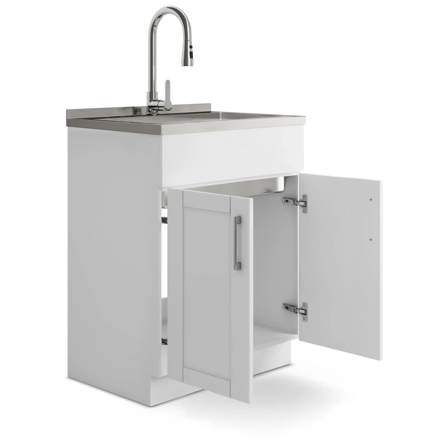 Shaker - Modern Wide, Laundry Cabinet With Faucet And Stainless Steel Sink by HouseOfZazla