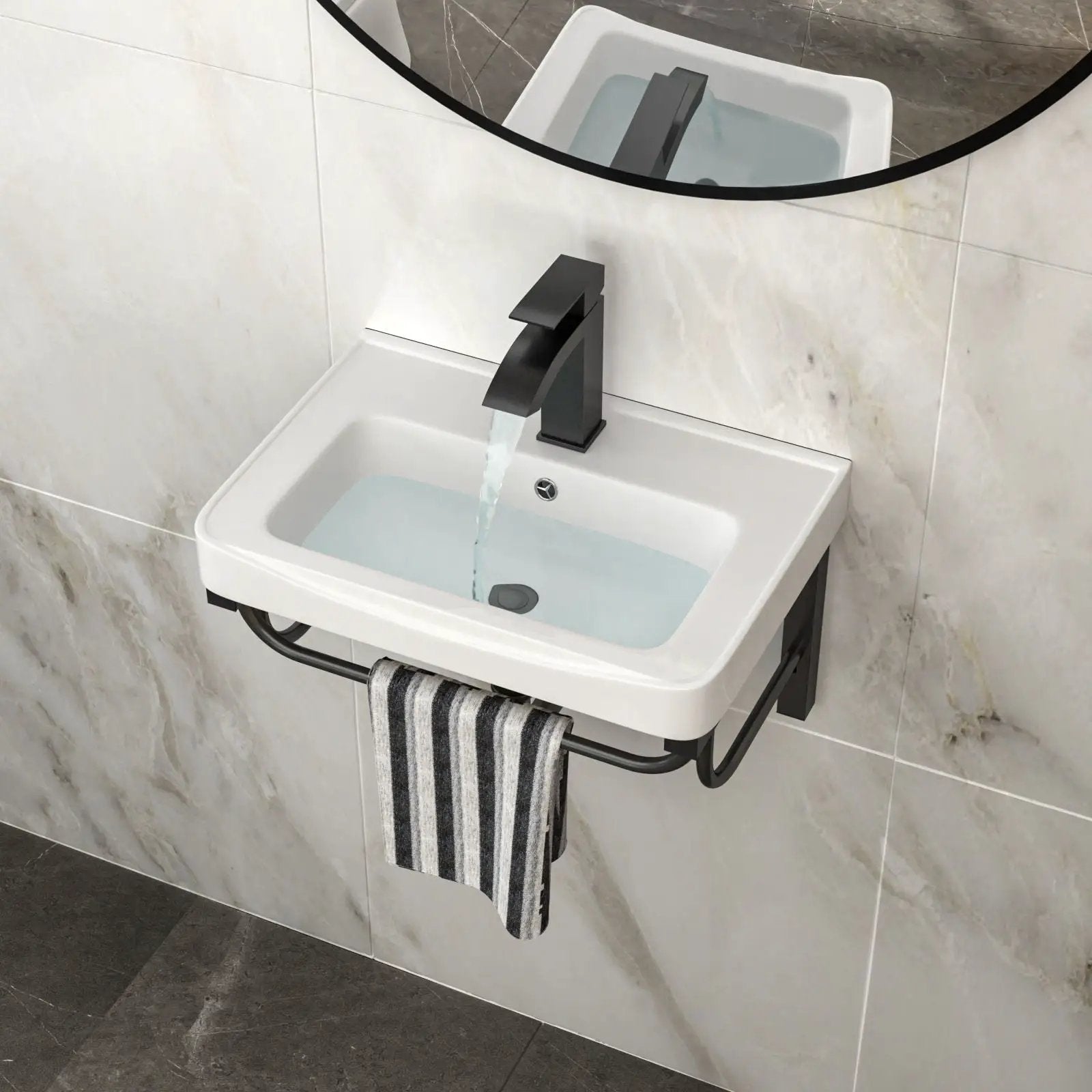 Wall Mounted Rectangular Bathroom Sink With 304 Stainless Steel Towel Bar & Overflow - White by Unique Piece Furniture