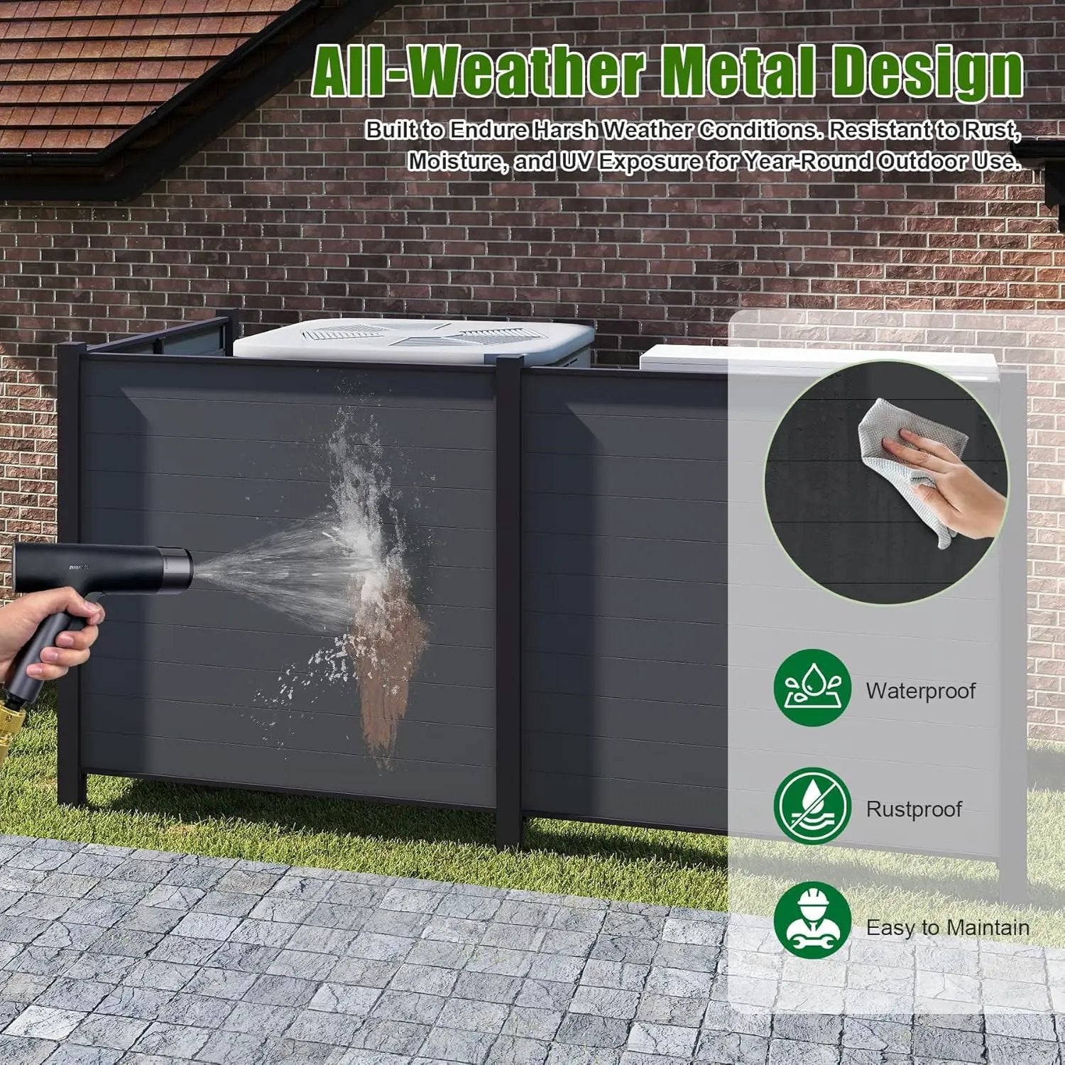 Outdoor Privacy Screens, 50" W x 50" H Air Conditioner Fence, Trash Can Enclosure (3 Panels, Black) by HouseOfZazla