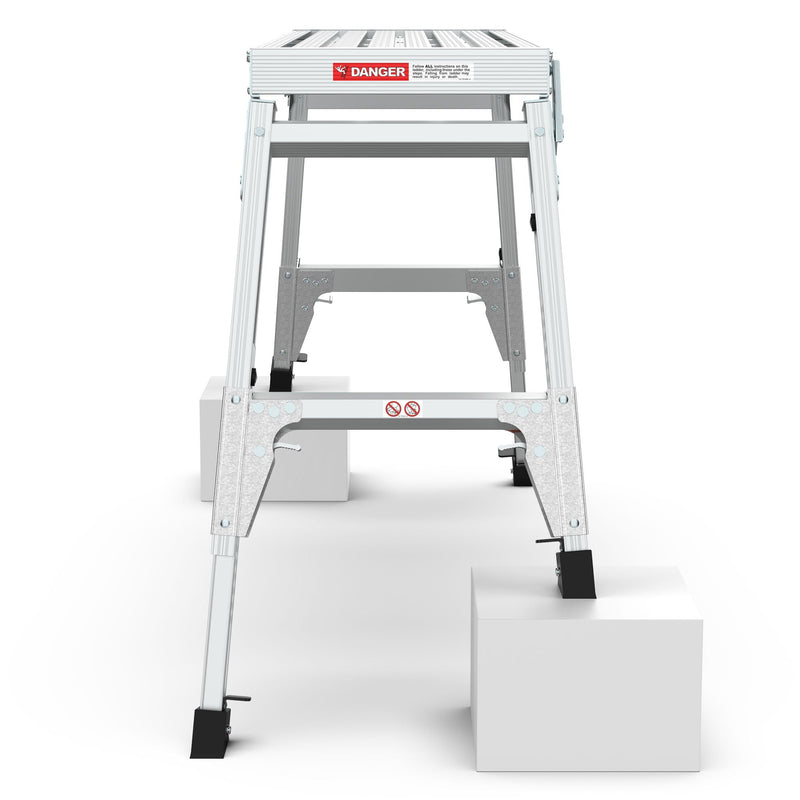 Aluminum Work Platform Large Size Step Stool Folding Portable Work Bench 40" Width Telescopic Feet Height Adjustable - Gray by HouseOfZazla