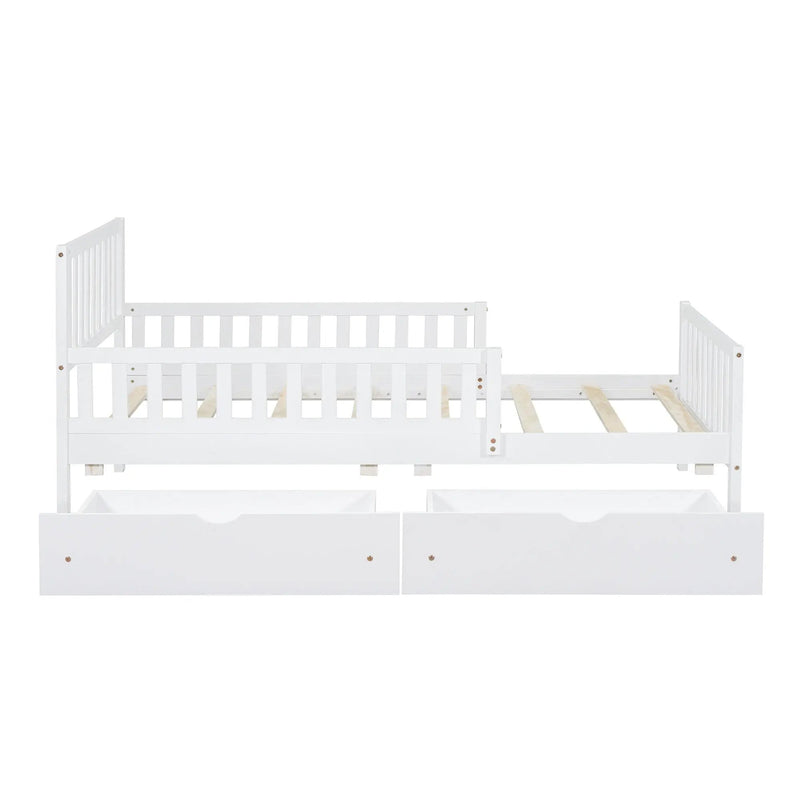 Platform Bed With Guardrails On Both Sides And 2 Storage Drawers by HouseOfZazla