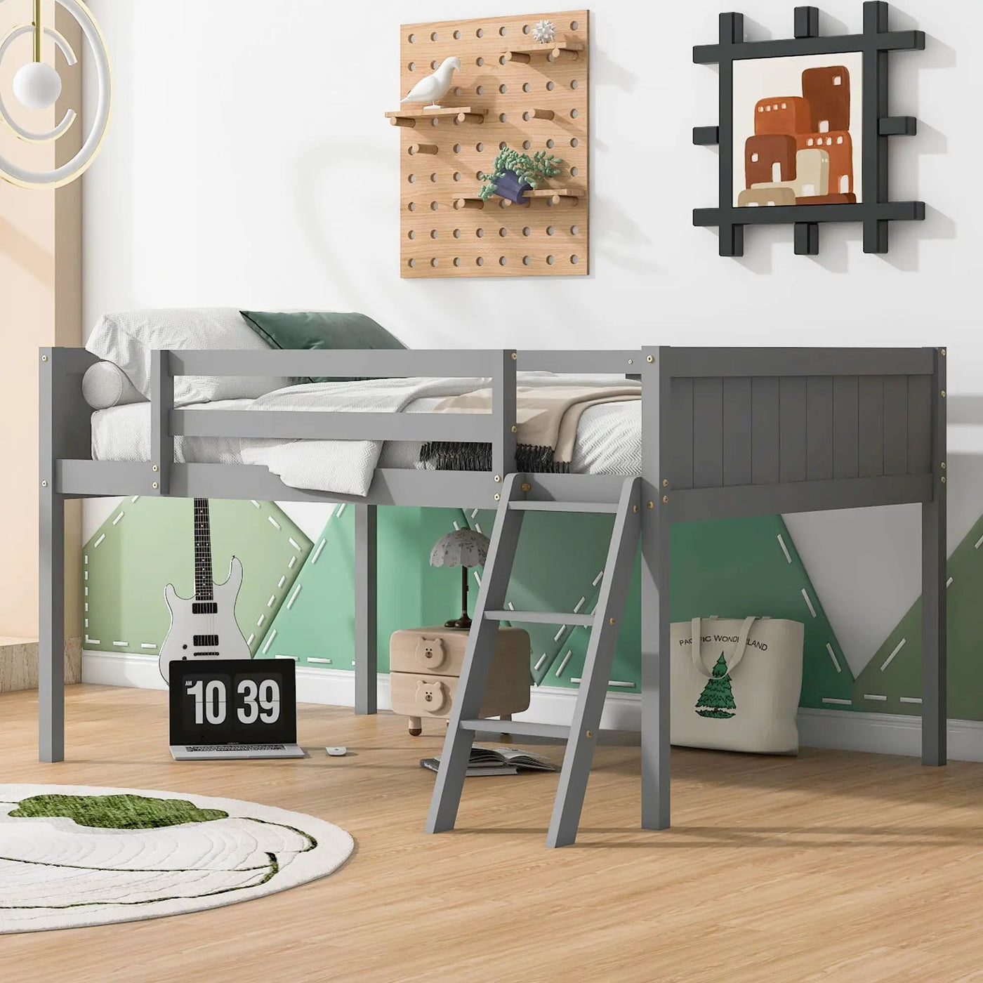 Low Loft Bed With Adjustable Ladder by HouseOfZazla