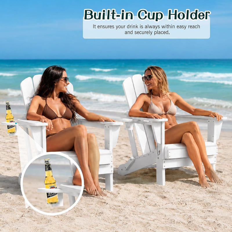 Adirondack Chairs Set of 2 - White Outdoor Folding Patio Seating, photo 8 of 8