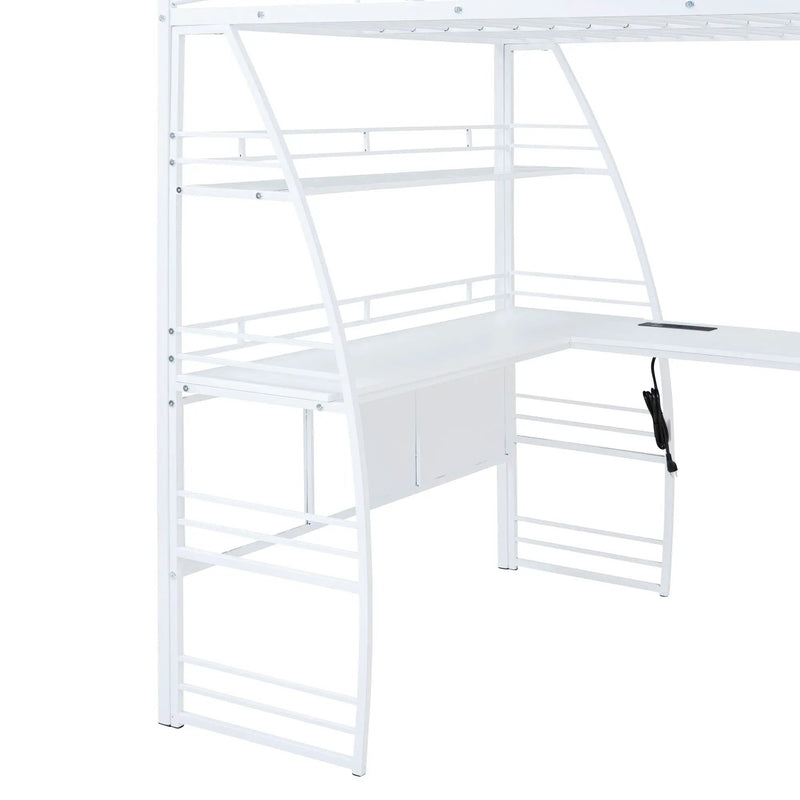 Loft Bed With 4 Layers Of Shelves And L-Shaped Desk, Stylish Metal Frame Bed With A Set Of Sockets, USB Ports And And Wireless Charging by HouseOfZazla