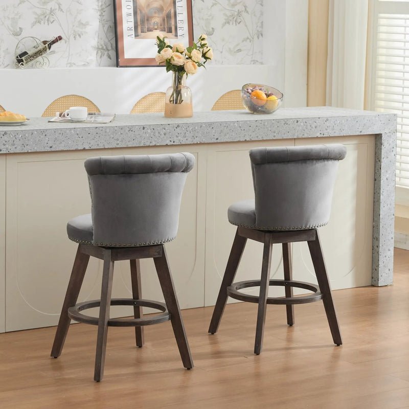 26" Counter Height Bar Stools Set of 2 with 360° Swivel and Velvet Upholstery by HouseOfZazla