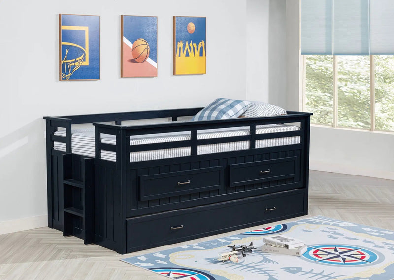 Carlsbad Wood Twin Captains Bed With Trundle Navy Blue by Unique Piece Furniture