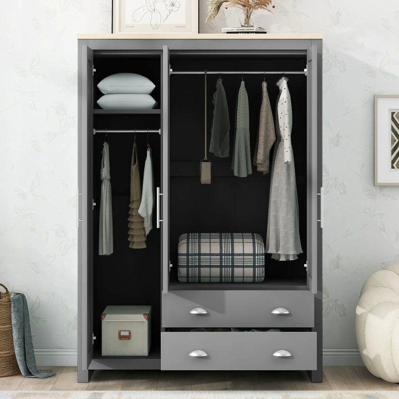 3 Door Storage Wardrobe With Cabinets And 2 Hanging Rods - Gray by HouseOfZazla