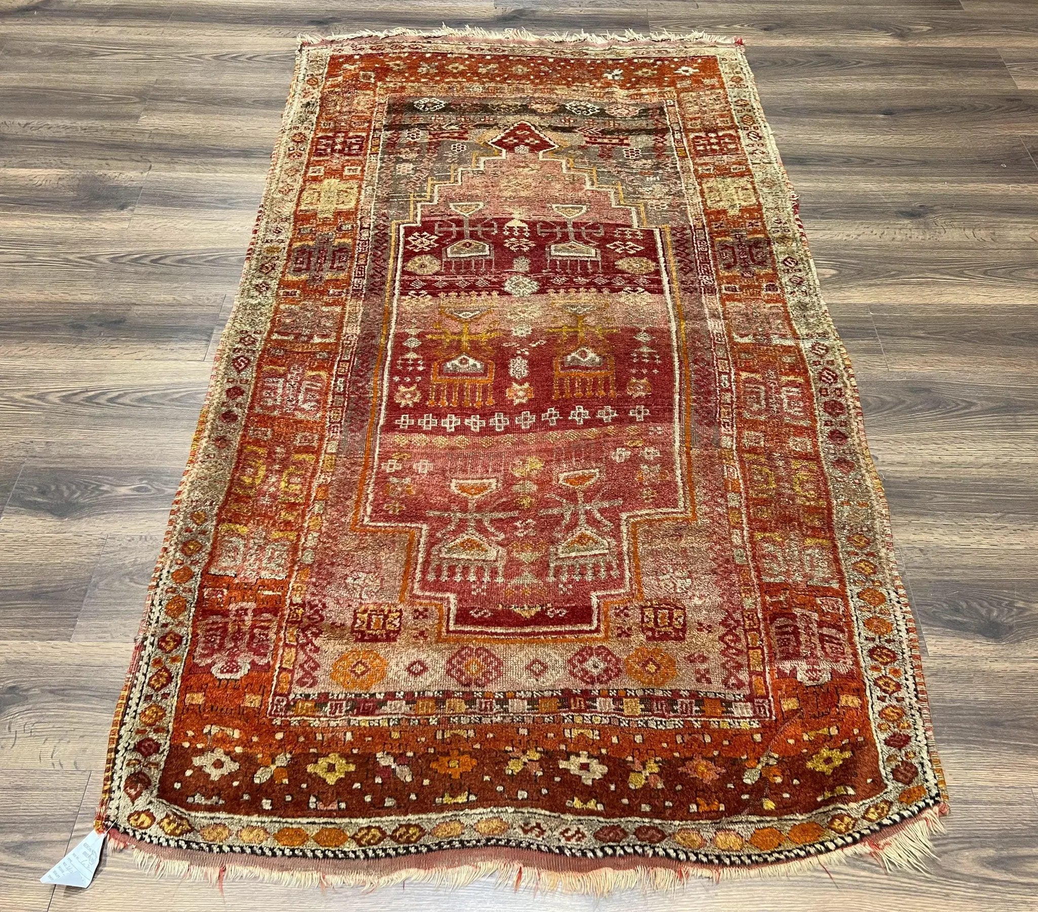 Antique Turkish Melas Rug 4x7, Tribal Geometric Unique Collectible Hand Knotted Wool Oriental Carpet, Rare 1920s Rug, Burnt Orange Red by Jewel Rugs