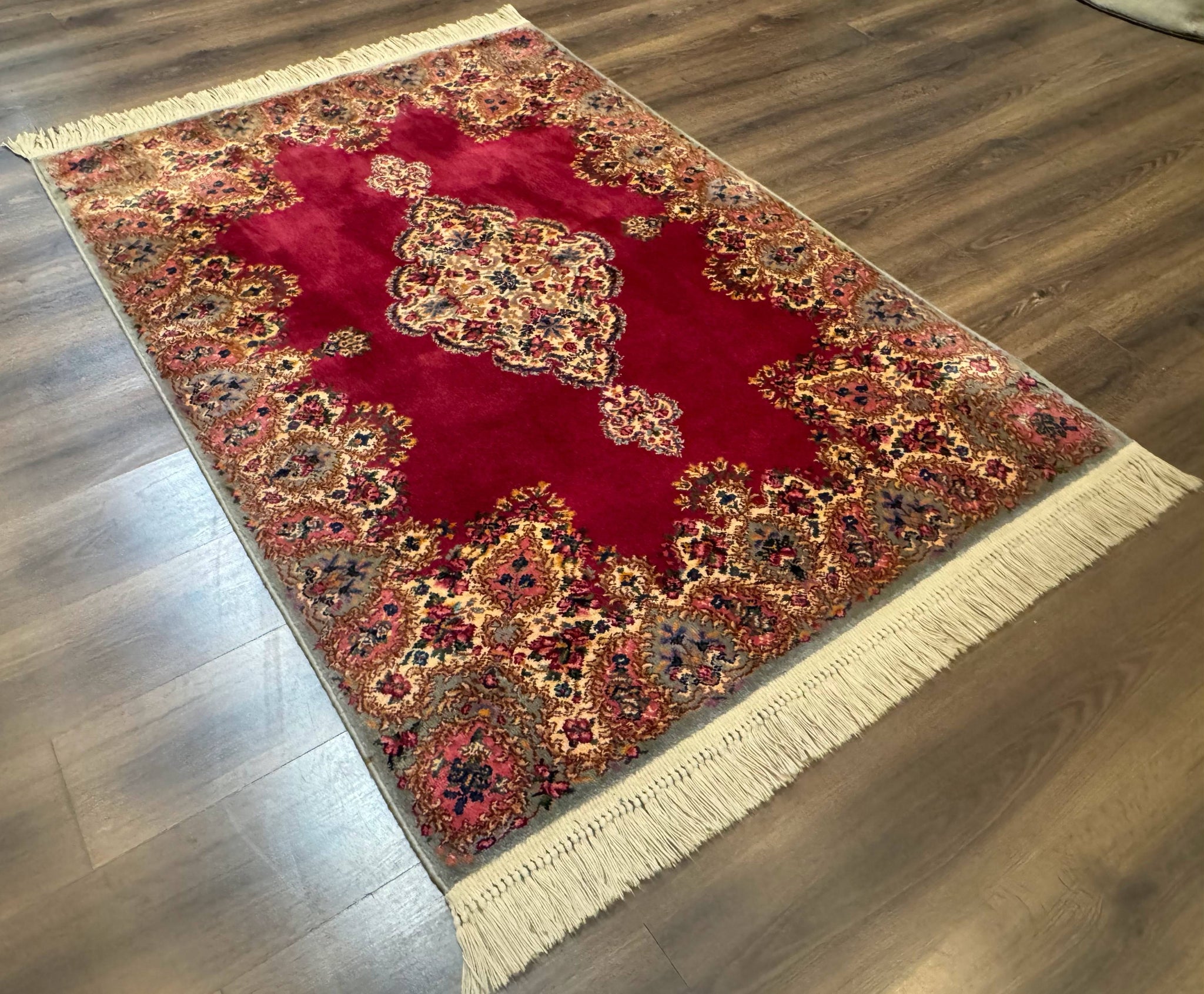 Karastan Rug 4x6 Red Medallion Kirman #762, Wool Vintage Original 700 Series by Jewel Rugs