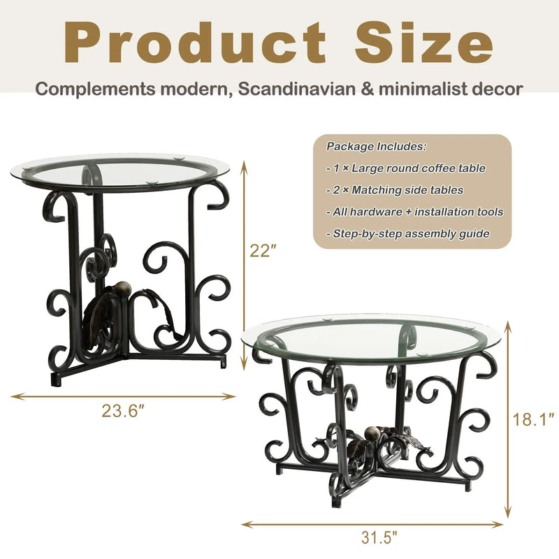 3 Piece Coffee Table Set, Scratch-Resistant - Black