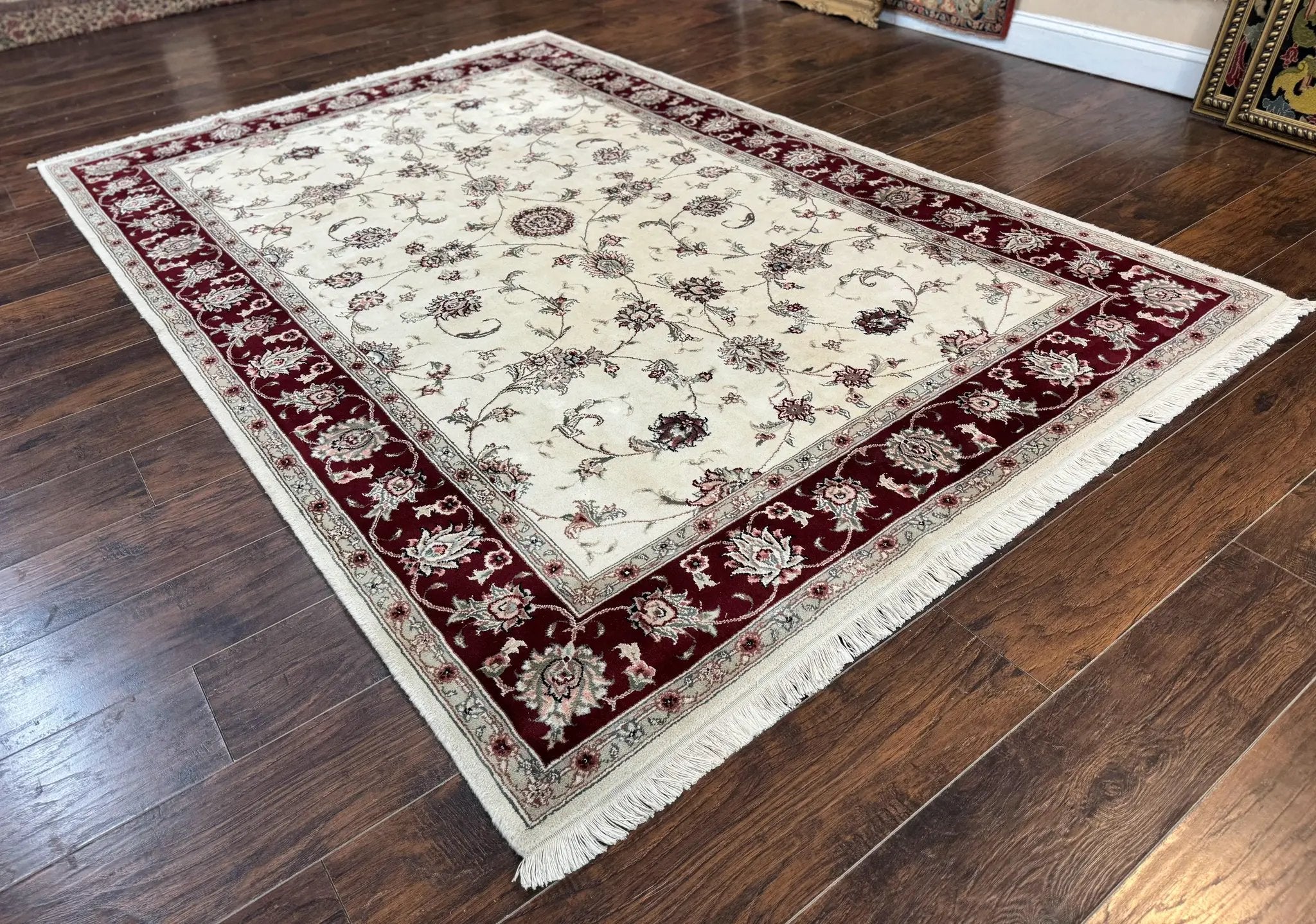 Ivory and Burgundy Pak Persian Rug 6x9 by Jewel Rugs
