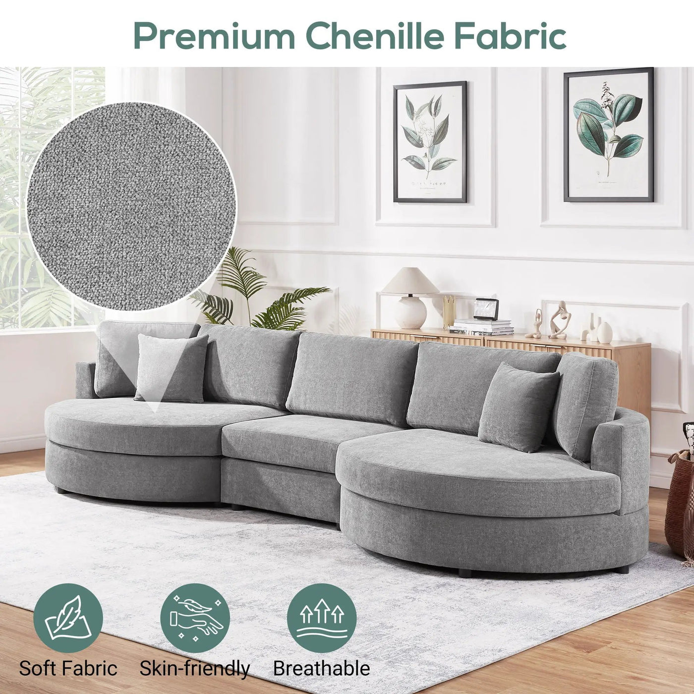 Modern 3 Seater Upholstered Sofa With Curved Design by HouseOfZazla