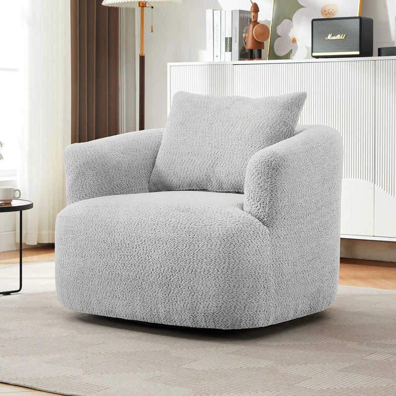 360° Swivel Barrel Sofa Chair With Throw Pillow, Upholstered Accent Chair by HouseOfZazla