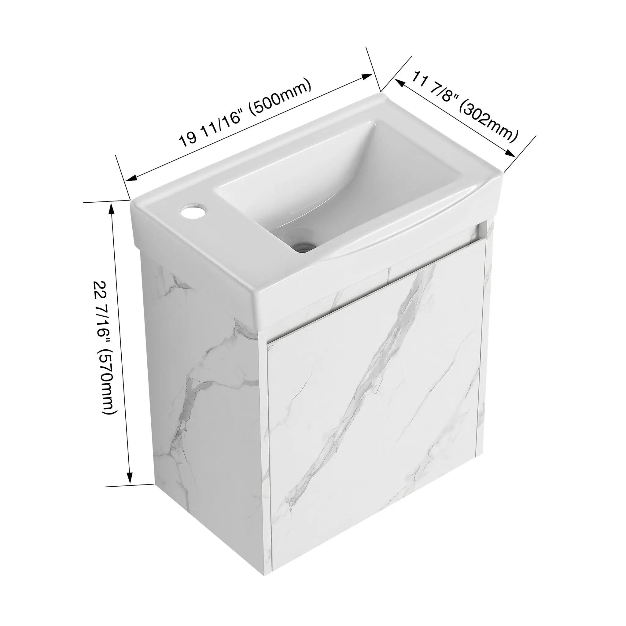 Modern Bathroom Vanity With Ceramic Basin, Wall Mounted Floating Sink Combo, Storage Cabinet by Unique Piece Furniture