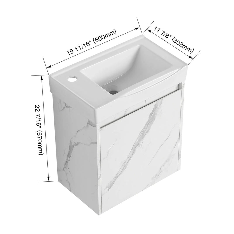 Modern Bathroom Vanity With Ceramic Basin, Wall Mounted Floating Sink Combo, Storage Cabinet by Unique Piece Furniture