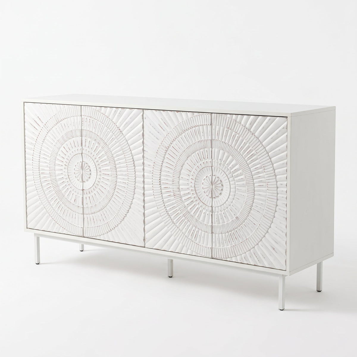 Shabby Chic Wood Sideboard Buffet with Storage Hutch - White, photo 8 of 10
