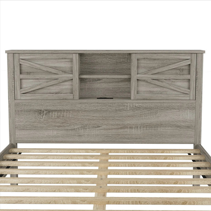 3-Pieces Bedroom Set Queen Size Farmhouse Platform Bed with Storage Headboard and Charging Station by HouseOfZazla