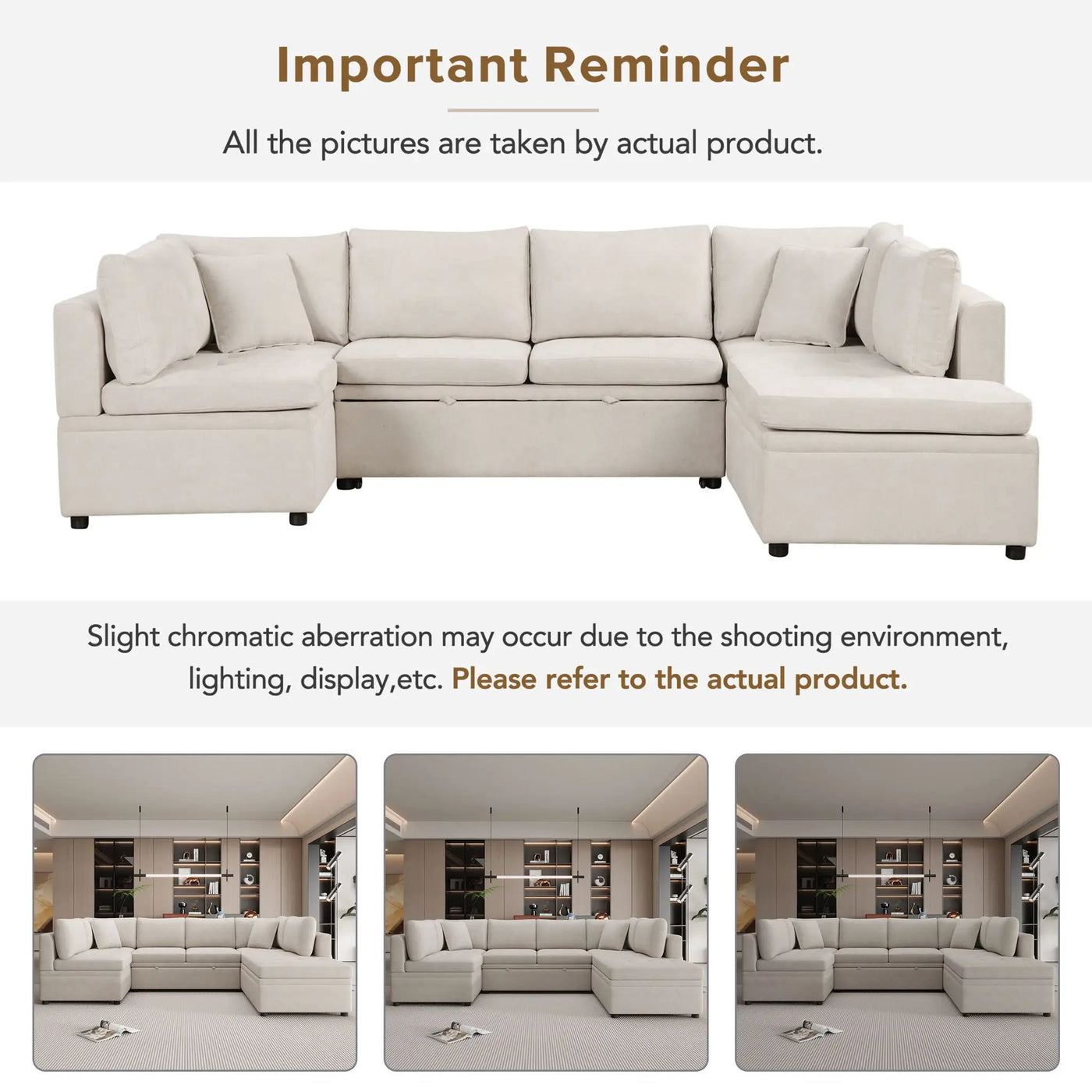 Oversized Sectional Sofa U-Shaped Sofa Couch Pull-Out Sofa Bed With Two Throw Pillows For Living Room by HouseOfZazla
