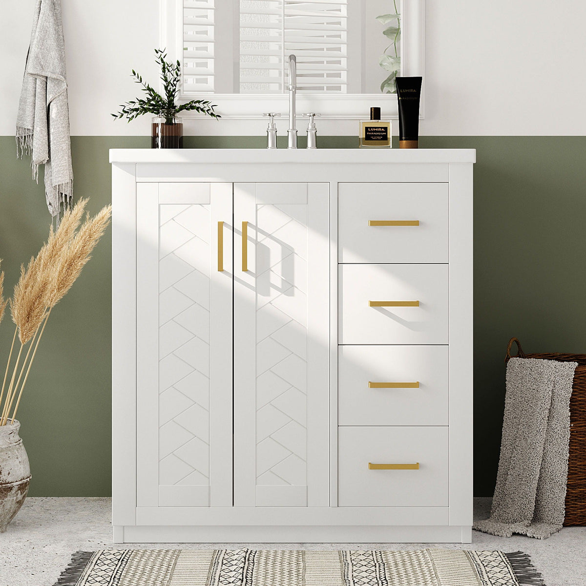 Bathroom Vanity with Ceramic Sink and Storage Cabinet - Dark Green, White, Black, or Blue, photo 11 of 16