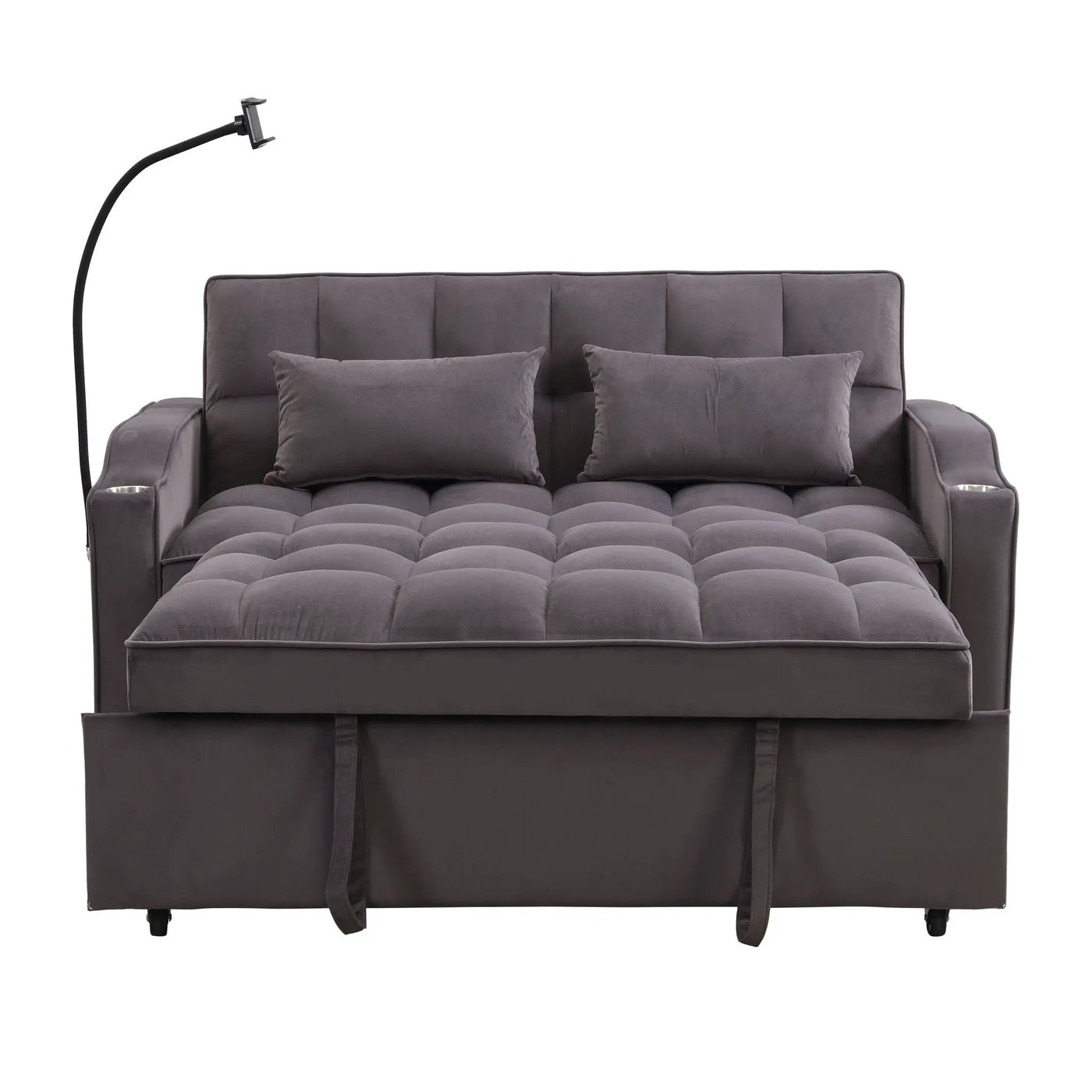 Modern Loveseat Futon Sofa With Pullout Bed, Adjustable Reclining Backrest, Toss Pillows by HouseOfZazla