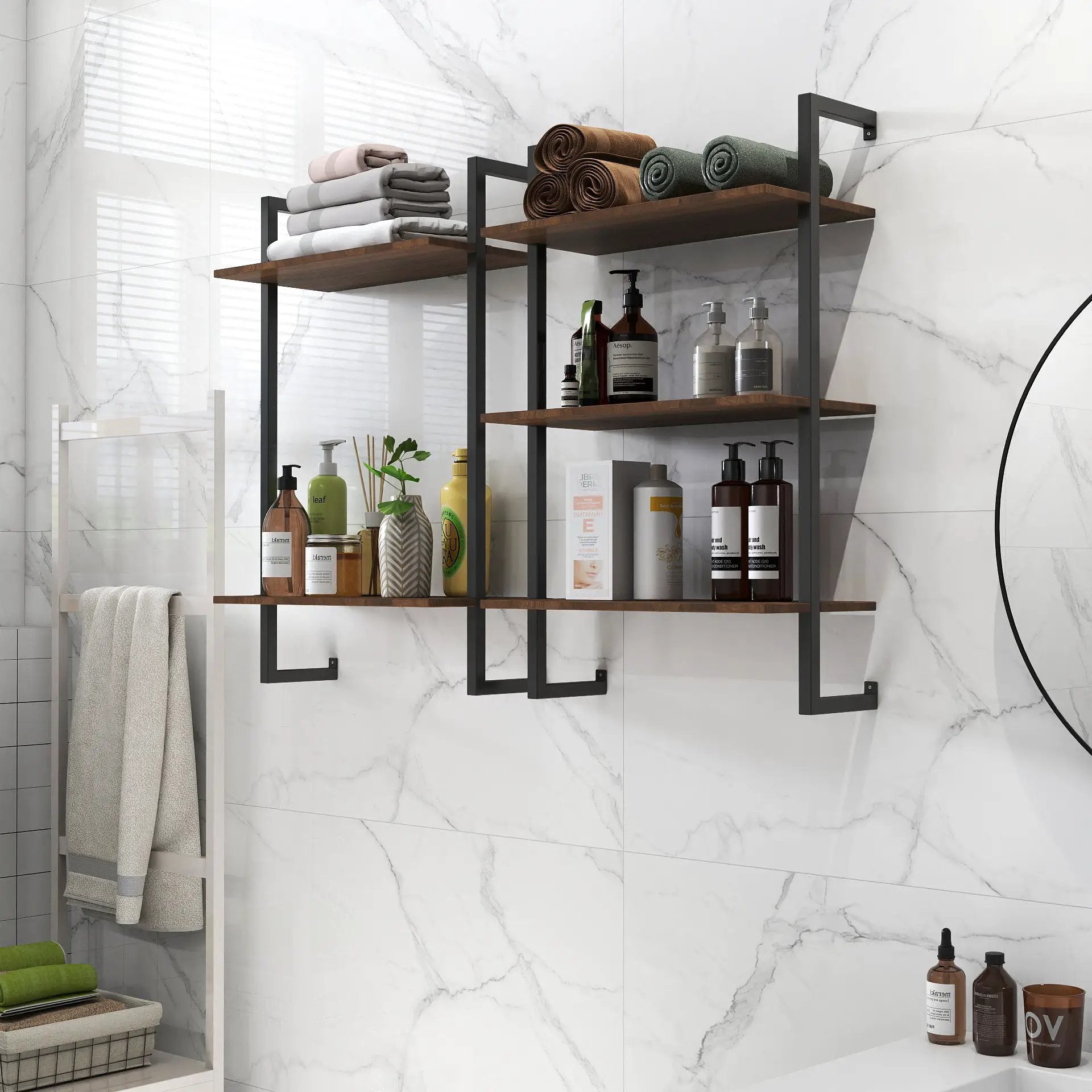 3 Tier and 2 Tier Bathroom Shelves Metal, Wood Hanging Storage Bookshelf by HouseOfZazla