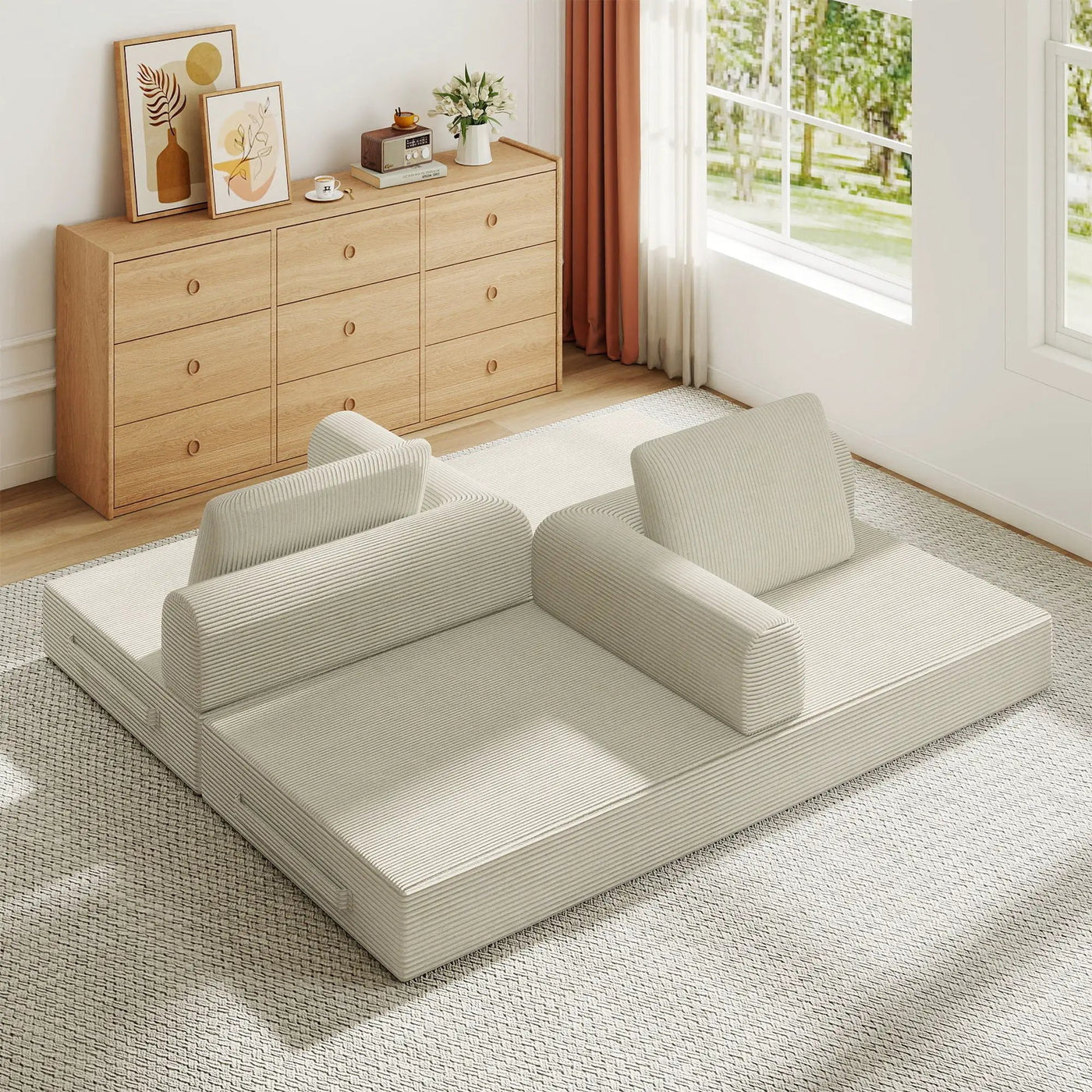 Convertible Sleeper Sofa Bed With Cylindrical Pillow, Fixed Shape Frame by Unique Piece Furniture