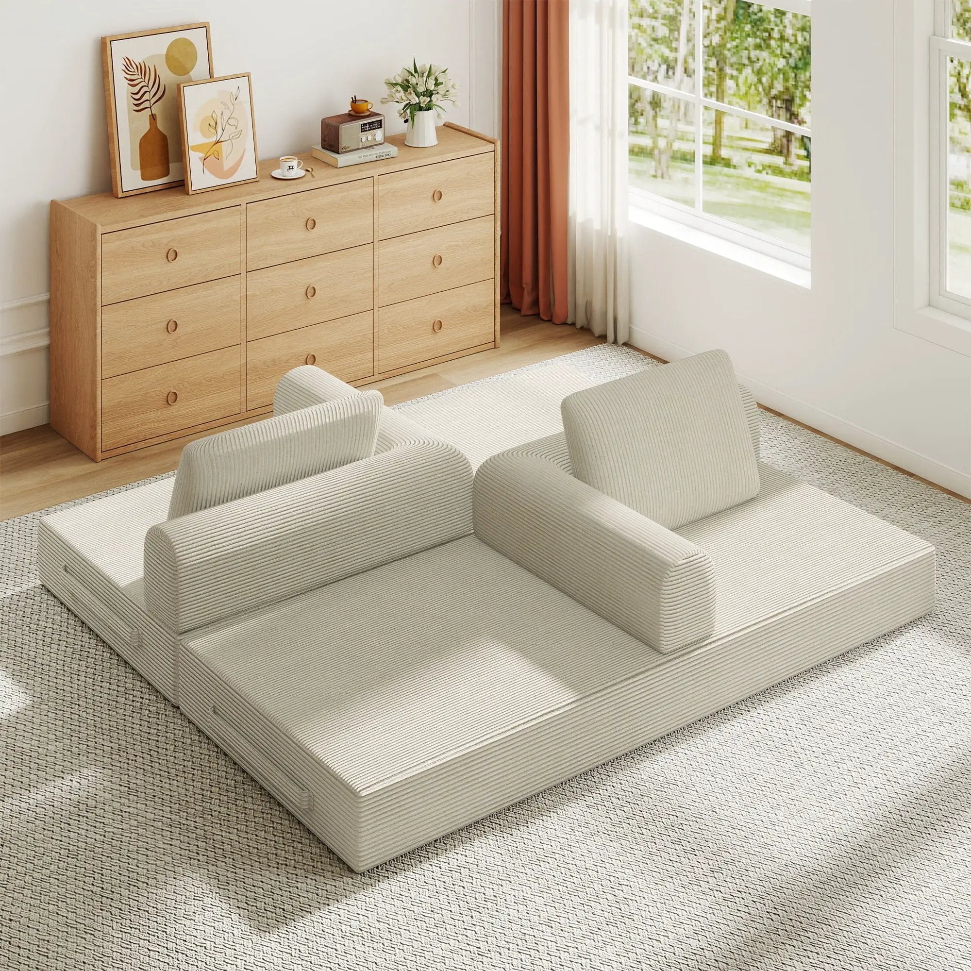 Convertible Sleeper Sofa Bed With Cylindrical Pillow, Fixed Shape Frame by Unique Piece Furniture
