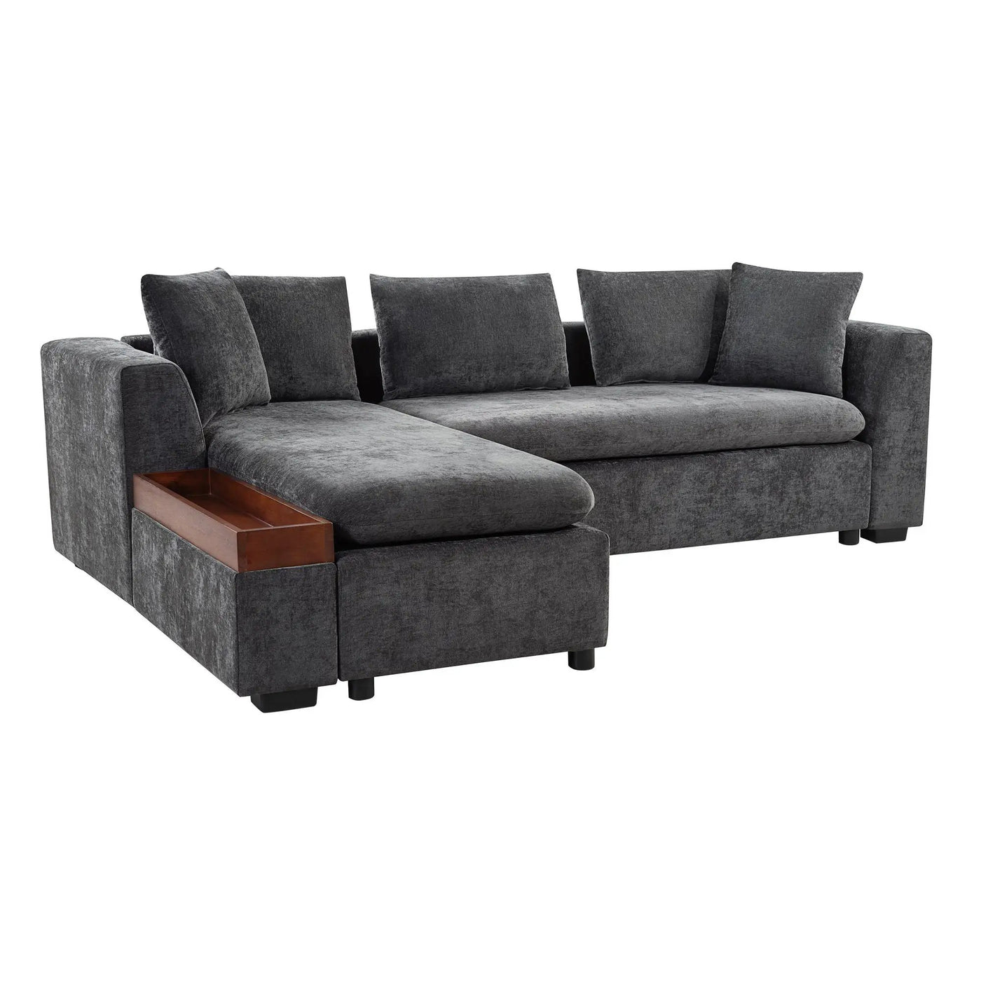 Modern L Shaped Sectional Sofa With Upholstery And Wooden Storage