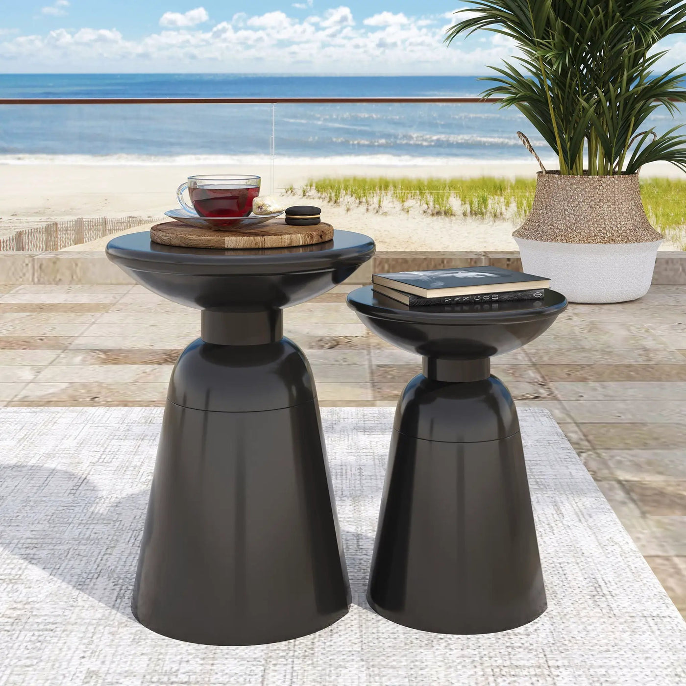 Serenita Outdoor Side Tables With Flared Design (Set of 2) by HouseOfZazla