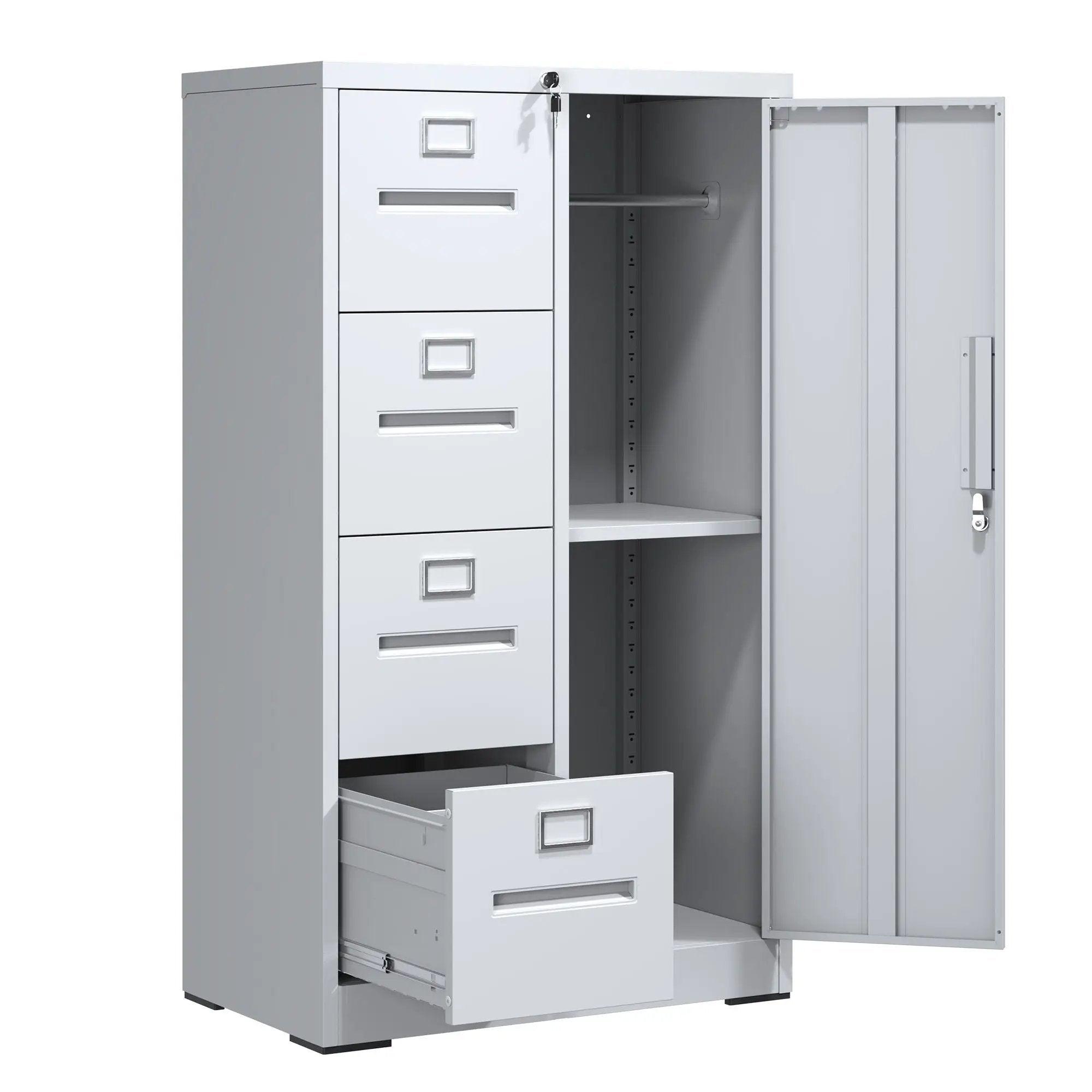 Metal Storage Vertical Filing Cabinet With Lock, 4 Drawers, 1 Door, Steel Construction, School / Office Use by Unique Piece Furniture