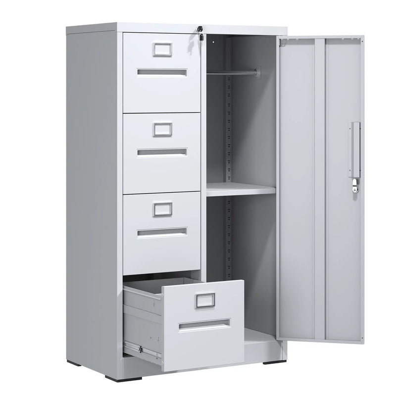 Metal Storage Vertical Filing Cabinet With Lock, 4 Drawers, 1 Door, Steel Construction, School / Office Use by Unique Piece Furniture