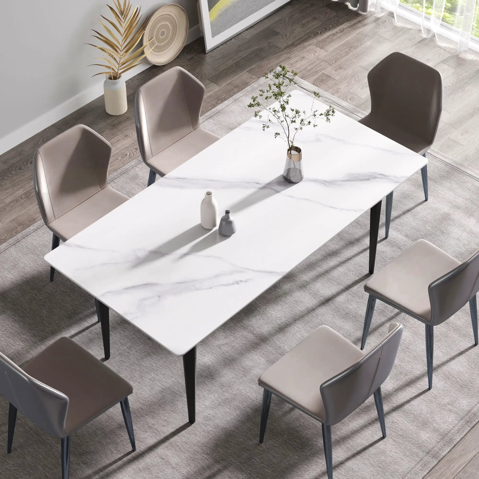 70.87" Modern Artificial Stone White Straight Edge Black Metal Leg Dining Table, Can Accommodate 6-8 People - White / Black by Unique Piece Furniture