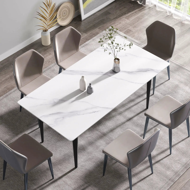70.87" Modern Artificial Stone White Straight Edge Black Metal Leg Dining Table, Can Accommodate 6-8 People - White / Black by HouseOfZazla