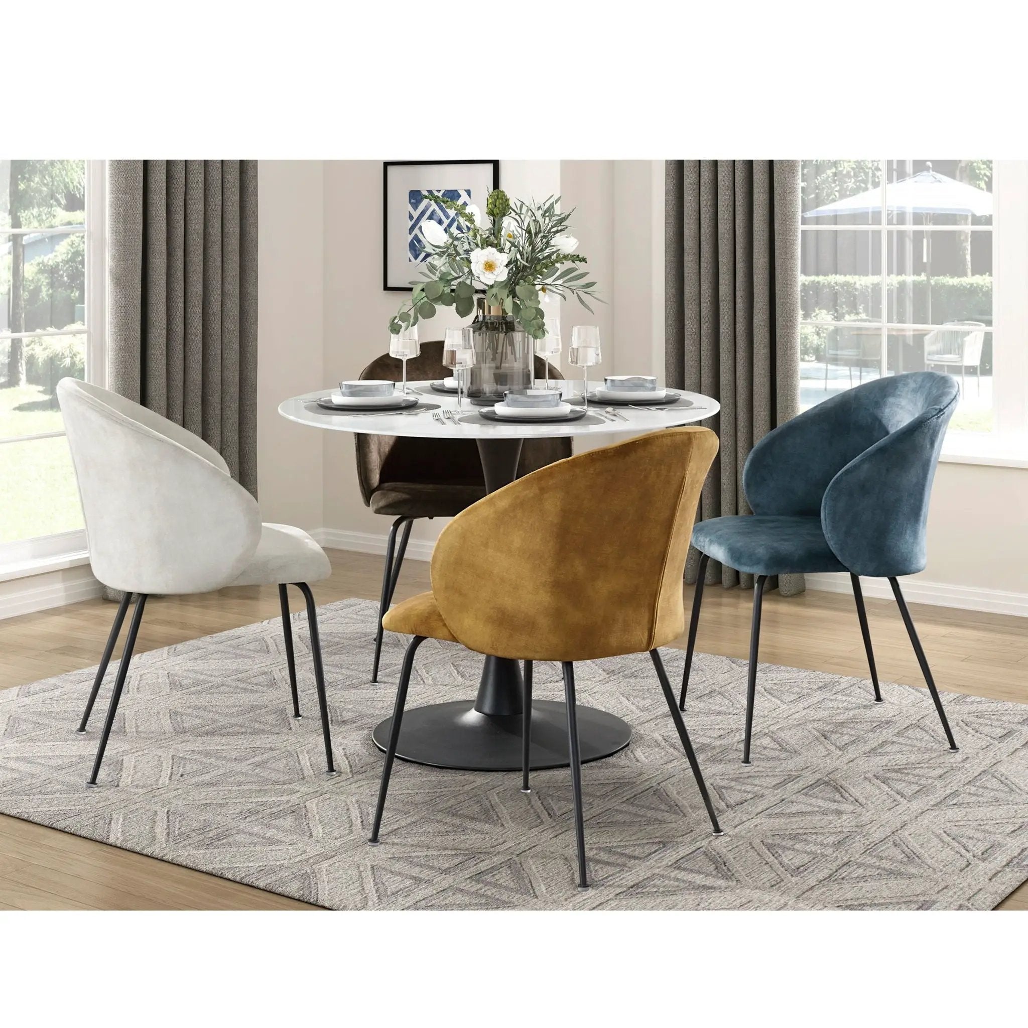 Velvet Upholstery Side Chairs 2 Piece Set With Metal Legs Modern Home Furniture - Beige by HouseOfZazla